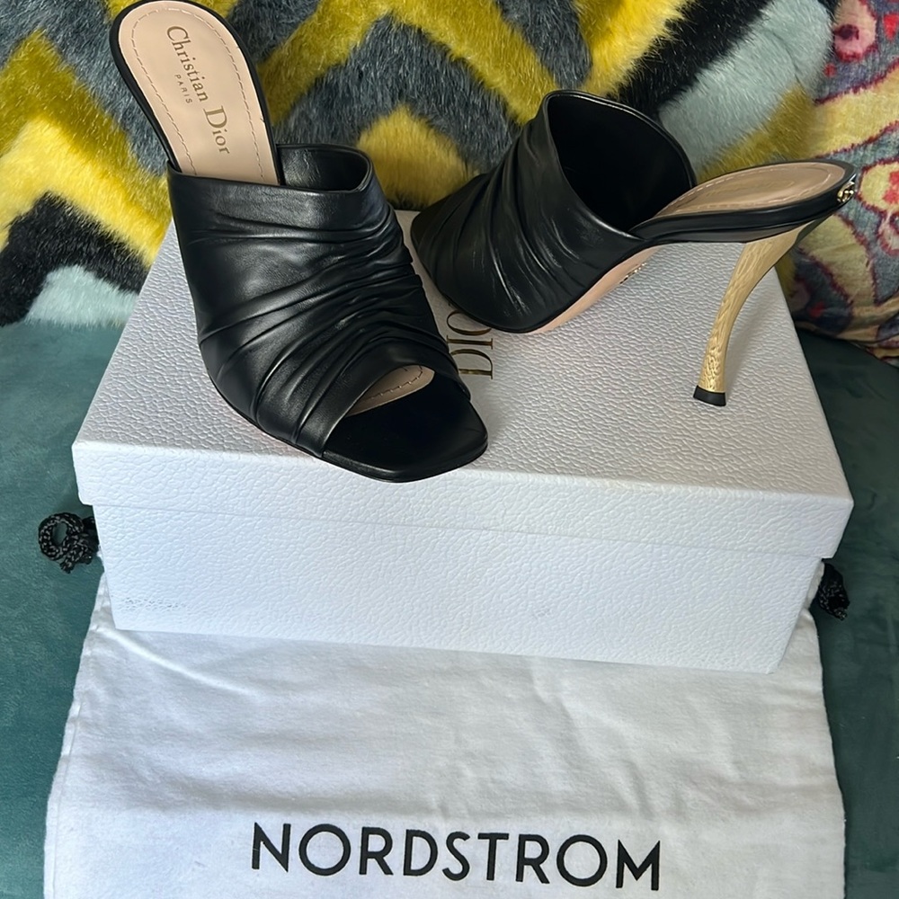 CHRISTIAN DIOR: Women’s Lambskin D-Fame Mule Sandals; Black; Size 40